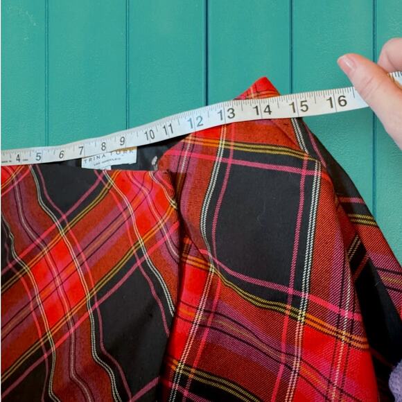Trina Turk Red Black Plaid Tartan Fall Mini Wrap Skirt - Picture 5 of 9